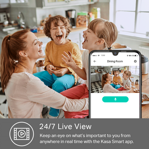 3 people laughing and a mobile phone showing the scene through the mobile app