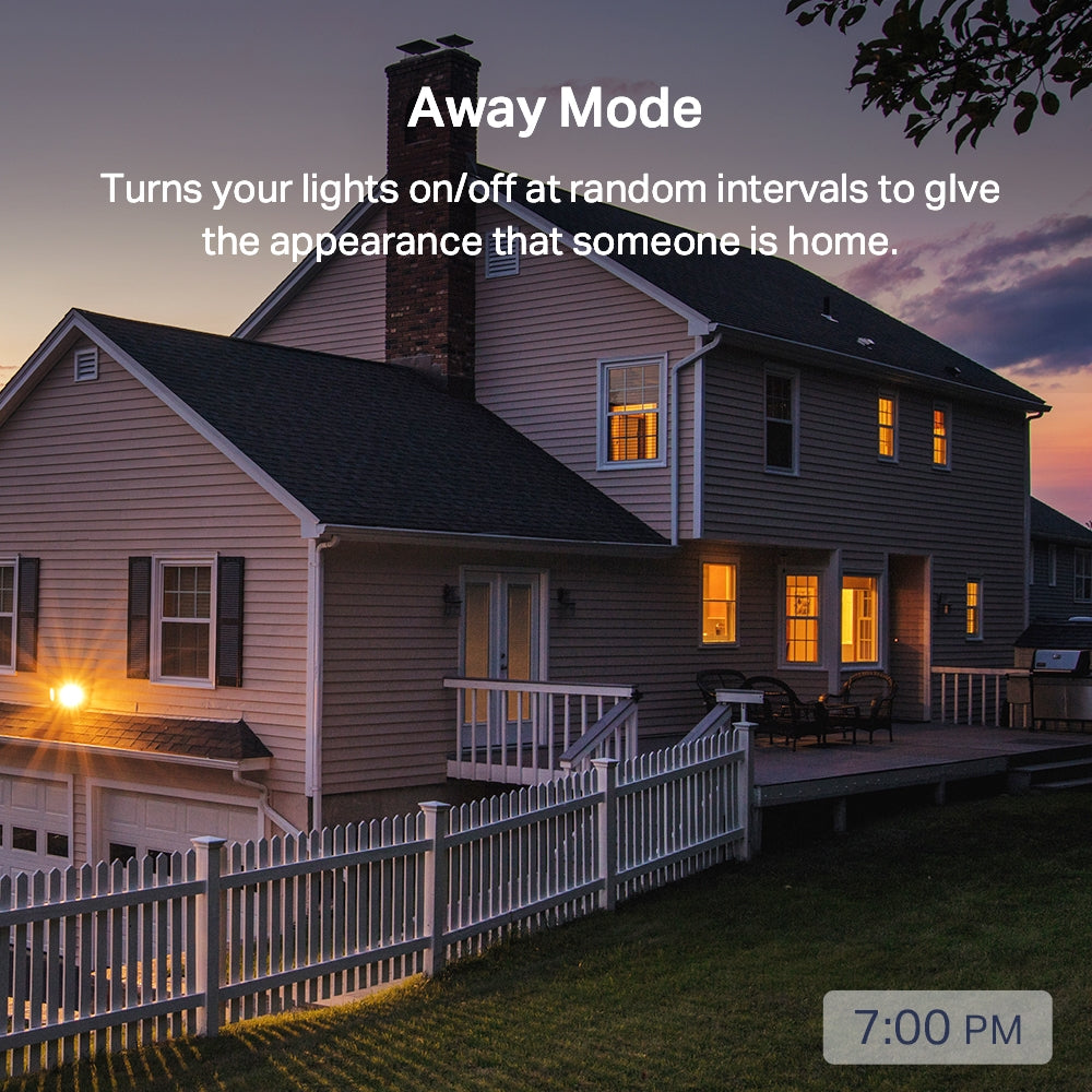 caption reads, away mode.  a house with a picket fence