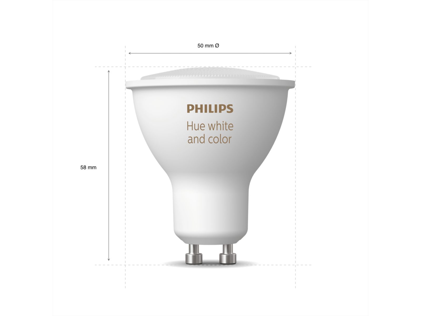 Philips Hue GU10 Bulb with its dimensions