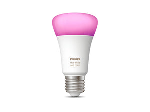Philips Hue light bulb emitting a pink light