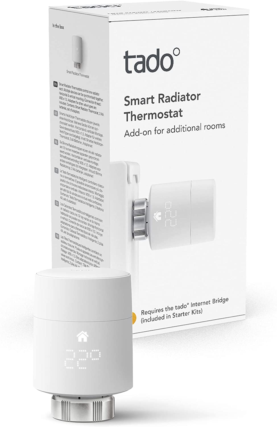 a tado smart thermostatic radiator valve with its packaging