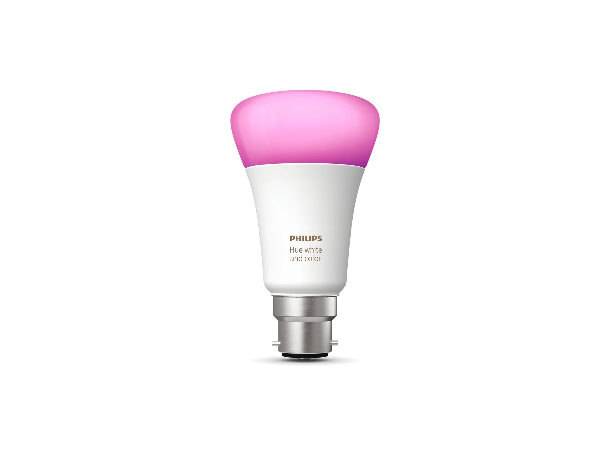 Philips Hue light bulb emitting a pink light