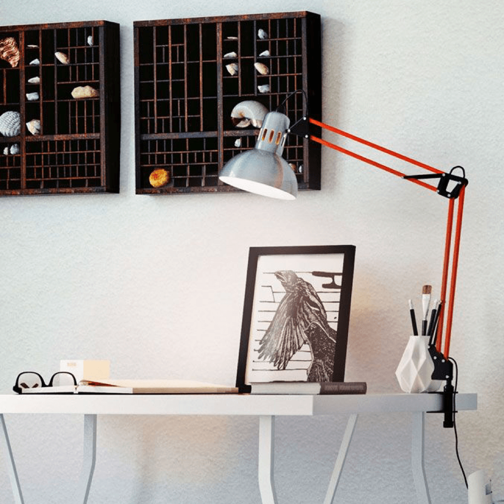 white light coming from a desk lamp