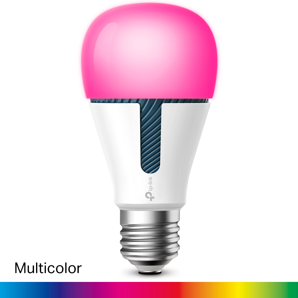 a tp link kasa kl130 smart light bulb with a pink light