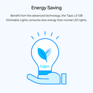 a drawing of a hand holding a tapo light bulb containing a leaf with the title, energy saving