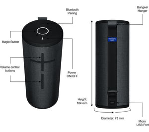 a diagram showing the controls for the logitech ultimate ears boom 3 bluetooth speaker