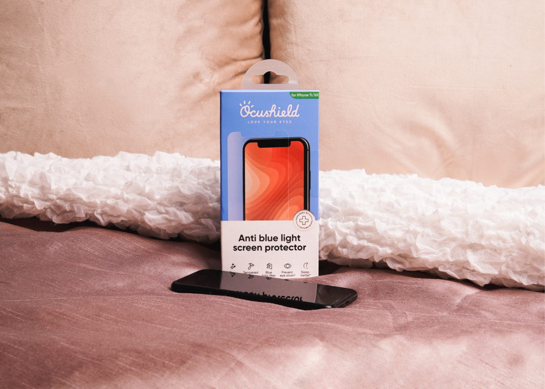 Ocushield cover packaging and an iphone 11