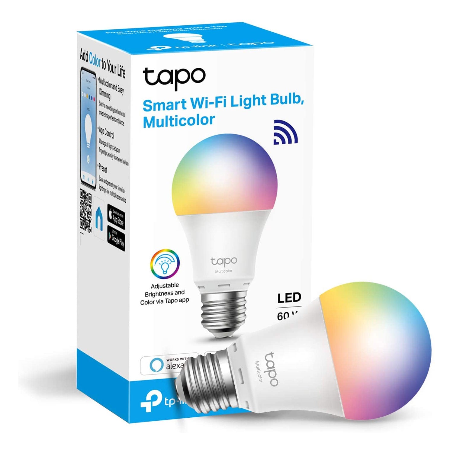 a tp link tapo L530E smart light bulb and its packaging