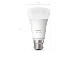 a philips hue smart light bulb and its measurements for height and width