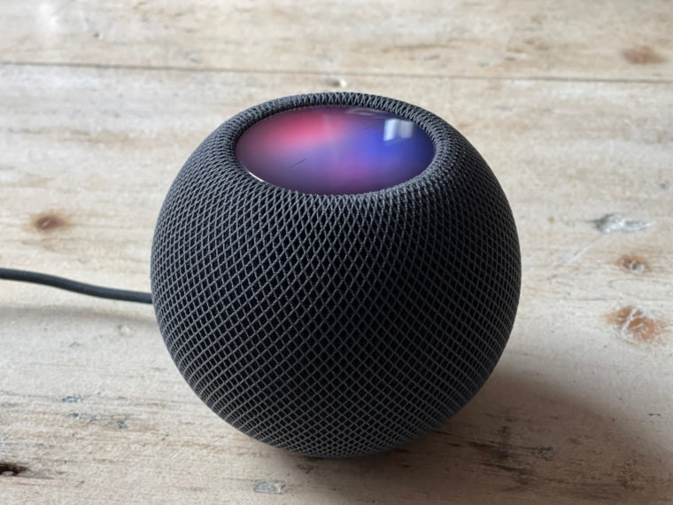 A space grey, Apple homepod smart speaker